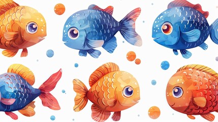 This image features vibrant and colorful fish swimming with various shades of bubbles around them, showcasing an artistic and lively underwater scene.