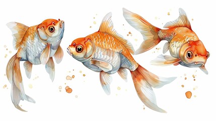 Wall Mural - An artistic watercolor illustration featuring three elegant fish swimming gracefully in a calm sea. The serene scene captures the peaceful and delicate beauty of underwater life.