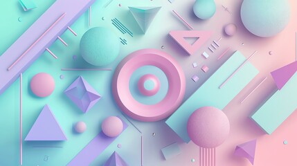 Wall Mural - This is a 3D rendering of geometric shapes in pastel colors. The shapes are arranged in a random order and create a sense of depth.