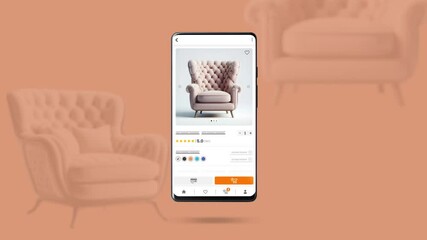 Wall Mural - Online marketplace application and website animation. E-commerce and shopping for furniture products. Marketing, commerce and seat sales home page.