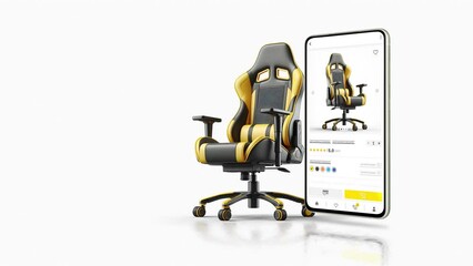 Wall Mural - Online marketplace application and website animation. E-commerce and shopping for office chair products. Marketing, commerce and gaming chair sales home page.