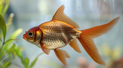 Canvas Print - A Goldfish in an Aquarium with Blurry Background