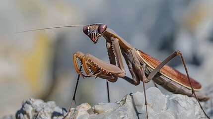 Sticker - Close-Up of a Praying Mantis on Rocks