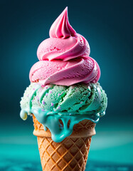 Pastel ice cream cone on isolated background.