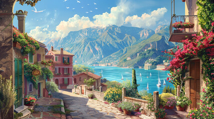 Wall Mural - A picturesque Italian coastal town with charming architecture