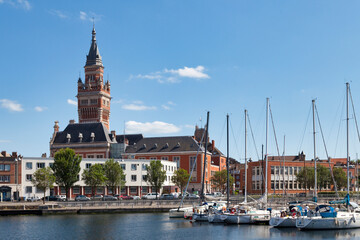 Wall Mural - The Port du Bassin du Commerce and the belfry of the Dunkirk city hall