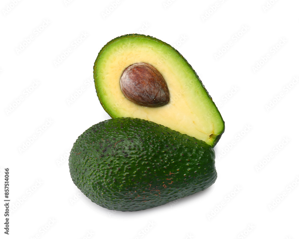 Tasty ripe avocado on white background
