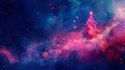 Wall Mural - Festive Christmas tree on abstract background. Concept of holiday celebration, seasonal decoration, winter scenery. Copy space