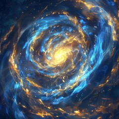 Canvas Print - Abstract Background of Sparkling Energy. Swirling Dust in Gold and Blue Color