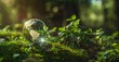 © Taras - Forest ecosystem. ESG eco concept. Conservation and ecology environment. Nature spring background. Glass globe in forest