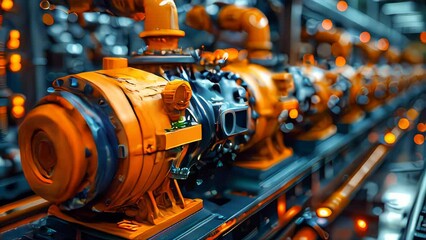 Wall Mural - Industrial interior of a power plant. Shiny steel pipes and equipment