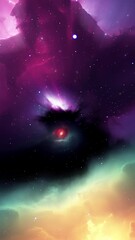 Wall Mural - A slow rotating push towards a red toned electro energy sphere, set against cosmic clouds, light rays, and stars.  Includes five different focal length shots. 
