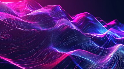 Wall Mural - Abstract futuristic background with pink blue glowing neon moving high speed wave lines generative ai image