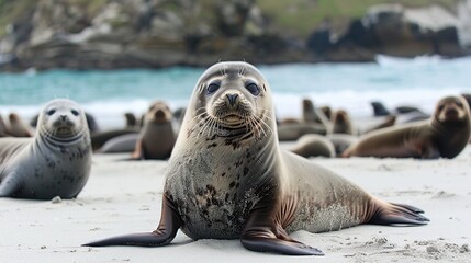 Wall Mural - Curious Seal Pup on a Sandy Beach