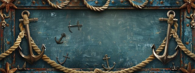 A blue background with two ropes and two anchors