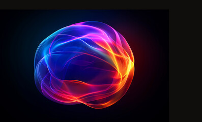 Wall Mural - A colorful, glowing sphere with a blue center and red and orange edges. The sphere is surrounded by a purple and blue background