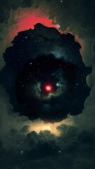 Wall Mural - A slow push through cosmic cloud rings toward a fictitious red core of pulsing cosmic energy. Includes four different focal length shots. 