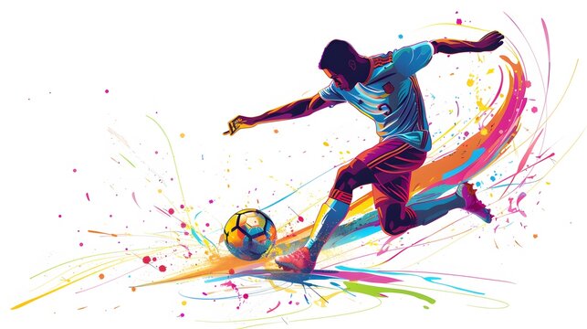 soccer player men athlete vector design, colourful style football game male player illustration, player kicking ball template isolated on white background
