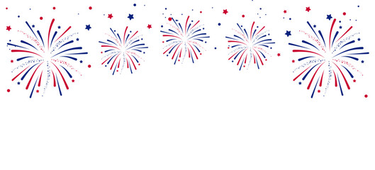 Wall Mural - Fireworks Fourth of July.Border with fireworks and red , blue stars , sparks . United states of america independence day fireworks. Red, blue fireworks for 4th of July .