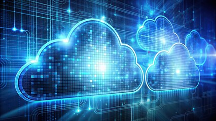 Cloud computing concept data storage with abstract cloud shapes and digital binary code, cloud, computing, storage, data,technology, abstract, network, information, digital, binary code