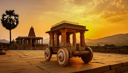 Wall Mural - stone chariot in hampi vittala temple at sunset 