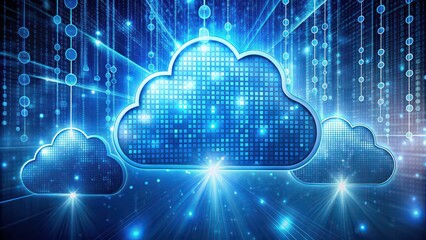 Cloud computing concept data storage with abstract cloud shapes and digital binary code, cloud, computing, storage, data,technology, abstract, network, information, digital, binary code