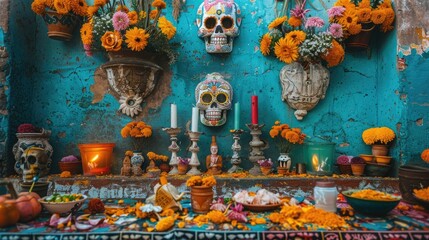 Wall Mural - The Day of the Dead, observed in Mexico and other Latin American countries, is a vibrant celebration honoring deceased loved ones with altars, offerings, and joyful remembrance