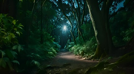 Wall Mural - a path in the middle of a forest at night