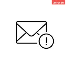 Black single spam mail icon, simple dangerous mail warning flat design vector pictogram, infographic interface elements for app logo web button ui ux isolated on white background