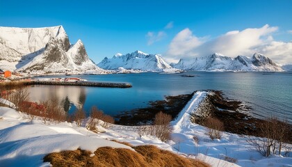 Sticker - view of the fjords landscape in wintertime on lofoten islands scandinavia norway 