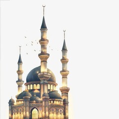 Sticker - Miniature of Beautiful Mosque in 3D Rendering Isolated Background