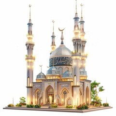 Sticker - Miniature of Beautiful Mosque in 3D Rendering Isolated Background