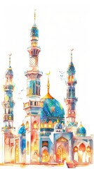 Poster - Miniature of Beautiful Mosque in 3D Rendering Isolated Background