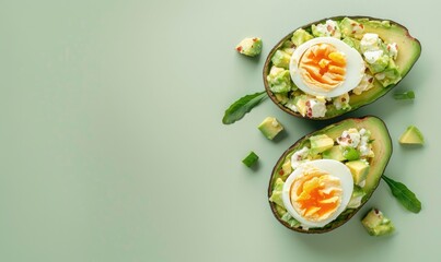 Sticker - Avocado and egg salad on a light green background