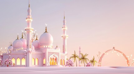 Wall Mural - Miniature of Beautiful Mosque in 3D Rendering Isolated Background