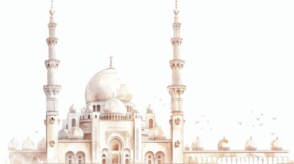 Sticker - Miniature of Beautiful Mosque in 3D Rendering Isolated Background