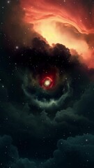 Wall Mural - A slow push past cosmic clouds towards a fictitious red core with energy tentacles. Includes four different focal length shots. 