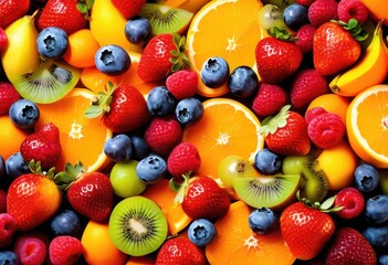 vibrant rainbow colored fruit salad mix, colorful, fresh, healthy, delicious, juicy, nutritious, tasty, sliced, variety, organic, natural, tropical