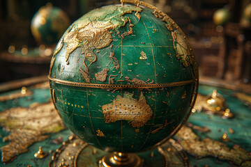 Sticker - An antique globe showing ancient trade routes and empires. Concept of exploration and history. Generative Ai.