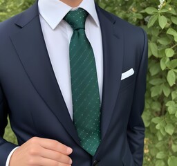 Wall Mural - A forest green necktie with small white diamonds