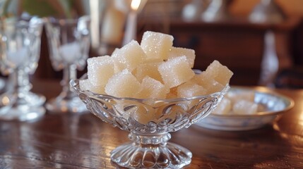 Wall Mural - A bowl of white candy is on a table