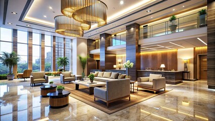 Wall Mural - Modern hotel lobby interior with elegant furniture and bright lighting, hotel, lobby, interior, modern, elegant