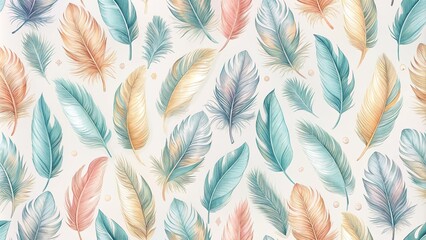 Seamless pattern with delicate feathers, feathers, seamless, elegant, decorative, background, soft, texture, design