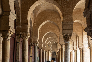 Wall Mural - Capitals of ancient Roman column reused in Great Mosque of Kairouan, in Kairouan city, Tunisia