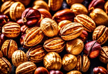 Wall Mural - shiny roasted peanut nuts glossy texture close shot food background, snack, brown, healthy, organic, shell, ingredient, natural, appetizing, closeup, macro