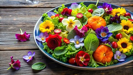 Wall Mural - Colorful garden salad adorned with edible flowers , healthy, fresh, vibrant, organic, garden, nutrition, plate