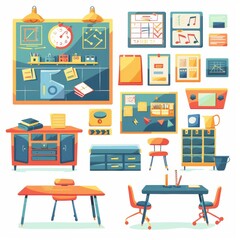 Wall Mural - Classroom with math posters, school element, flat design, bright colors, isolated on white background