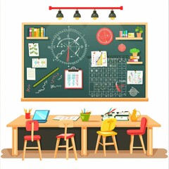 Wall Mural - Classroom with math posters, school element, flat design, bright colors, isolated on white background 