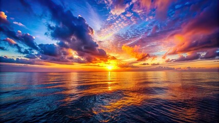 Wall Mural - Vibrant sunset over a calm ocean , Sunset, ocean, vibrant, colorful, sky, horizon, evening, dusk, beauty, nature, peaceful