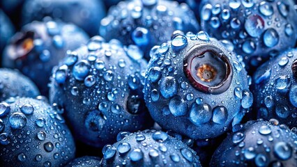 A close-up image of a fresh blueberry with glistening water droplets on its surface, blueberry, fruit, food, fresh, natural